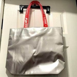 Clinique Silver Chrome Pleather bonus bag NWT